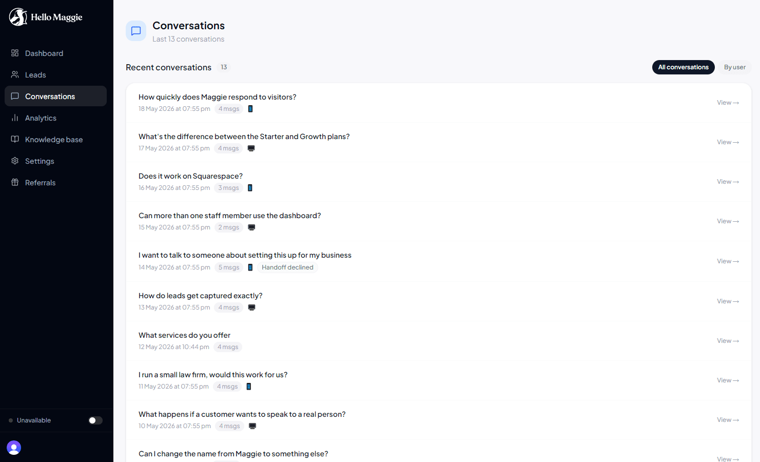 Conversations page