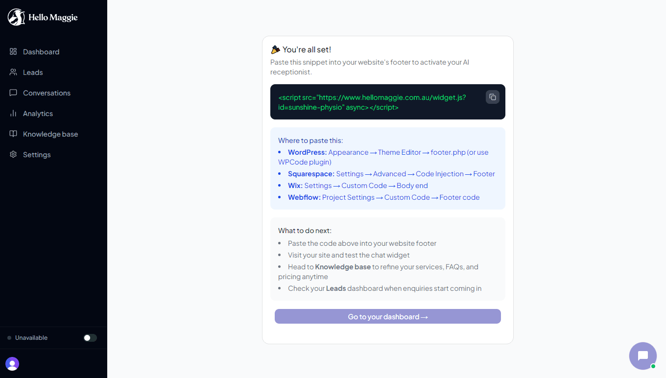 You're all set — the widget install script