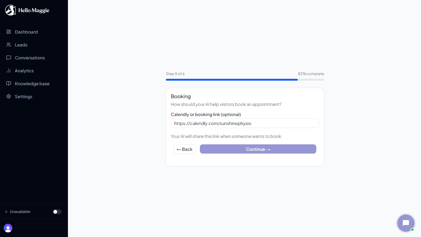 Onboarding step 5 — booking link